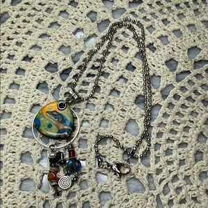 medicine if gecko, gemstone & glass Pendant Necklace